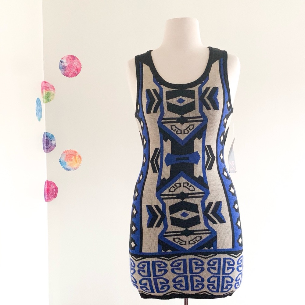 Takeout tribal aztec bodycon blue dress XS